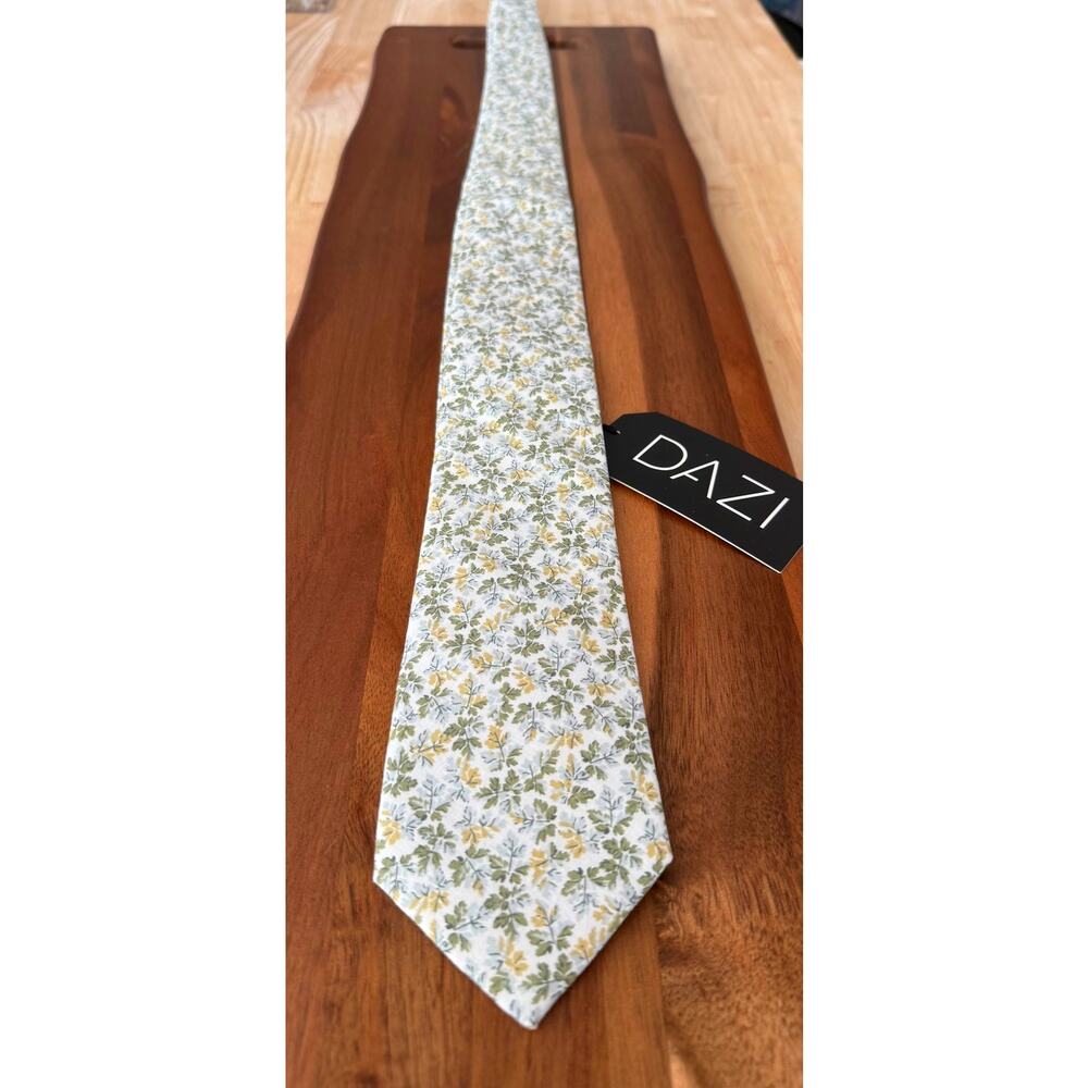 DAZI Ivory Garden Floral Men's 3 Inch Wide Tie NWT Cotton Wedding Groom 57 Inch